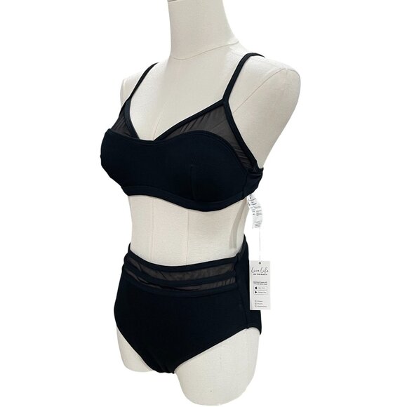 Cupshe Black Mesh Bikini Set High Waist Swimwear Cruise Chic Minimalist Resort S - Picture 6 of 10